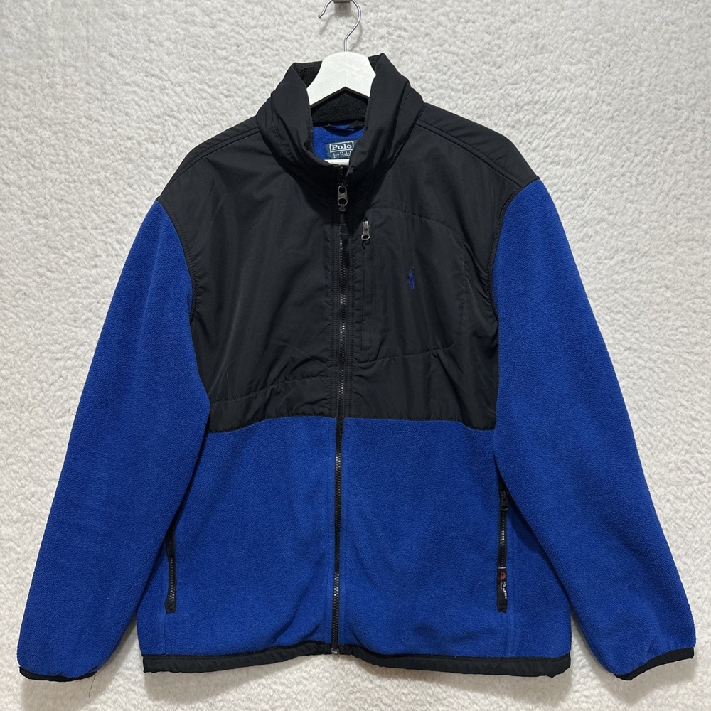 Polo‎ Ralph Lauren Men's Full Zip Jacket Size L Blue Polartec Hooded Fleece